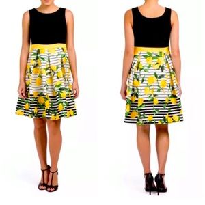 Chetta B Sleeveless black/lemon pleated dress 14